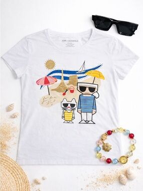 Karl Lagerfeld Paris Graphic Tee Bundle Sunglasses Bracelet Set